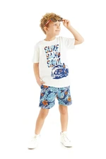 Mushi Surf Boys' White T-shirt with Tropical Shorts Summer Suit.