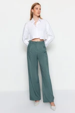 Trendyol Dark Green Wide Leg Pleated Woven Trousers