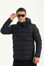 River Club Men's Navy Blue Inflatable Winter Coat With A Lined Hooded Water And Windproof.