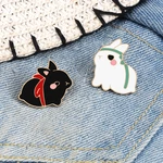 Cute Fat Rabbit Enamel Lapel Pins Couples White Black Bunny Brooches Cartoon Animal Badge Backpack Jewelry Gift for Kids Friends