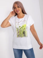 White and light green plus size printed blouse