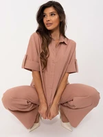 Dark pink two-piece summer set made of linen