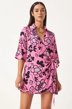 Happiness İstanbul Women's Pink Patterned Summer Viscose Wrap Dress