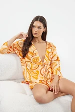 Trendyol Orange Patterned Tie/Ribbon/Bow Detailed Viscose Woven Pajama Set