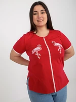 Red women's t-shirt in larger size with patches