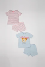 DEFACTO Baby Girl Bear Printed Short Sleeve Combed Cotton 4-Piece Pajama Set