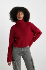 DEFACTO Oversize Fit Red Turtleneck Knit Sweater