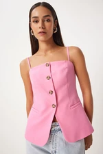 Happiness İstanbul Women's Pink Strappy Woven Vest