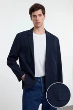 Trendyol Navy Blue Off Shoulder Wide Pattern Woven Classic Blazer Jacket