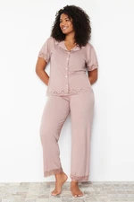 Trendyol Curve Pale Pink Lace Knitted Pajamas Set