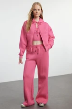 Trendyol Pink 3-Piece Fleece Hooded Relaxed Knitted Tracksuit Set