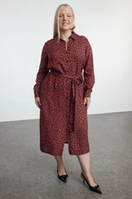 Trendyol Curve Tile Leopard/Animal Patterned Woven Buttoned Belted Midi Plus Size Shirt Dress