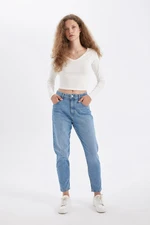 DEFACTO Lina Comfort Mom High Waist Ankle Length Jean Washed Trousers