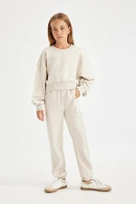 DEFACTO Girl's Crew Neck Basic Plain Sweatshirt Jogger Tracksuit Sweatpants 2-Piece Set