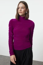 Trendyol Purple Ruffle/Drape Detailed Turtleneck Fitted/Closed Knitted Blouse