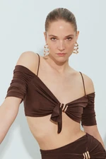 Trendyol X Zeynep Tosun Brown Knitted Snake Accessory Bustier