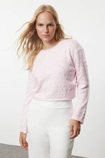 Trendyol Powder Soft Texture Crop Stone Embroidered Knitwear Sweater