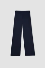 DEFACTO Wide Leg Wide Leg Elastic Waist Crinkle Navy Blue Trousers