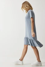 Happiness İstanbul Women's Gray Flounced Summer Viscose Knitted Dress