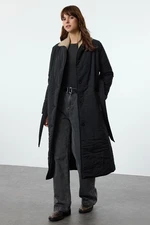 Trendyol Black Oversize Belted Water Repellent Long Quilted Puffer Coat