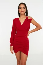 Trendyol Plum Shiny Stone Knitted Short Elegant Evening Dress