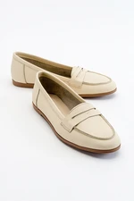 LuviShoes F02 Women's Ecru Beige Skin Genuine Leather Flats.