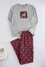 Trendyol Men's Claret Red Deer Printed Regular Fit Knitted Pajama Set