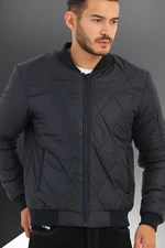 River Club Men's Navy Blue Waterproof And Windproof Quilted Patterned Sports Jacket.