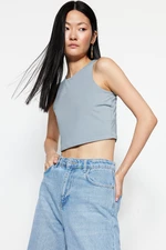 Trendyol Sivý Priliehavý/Umiesnený Halter Neck Crop Pružný Pletený Jednoduchý Tielko