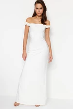 Trendyol Ecru Lined Long Evening Evening Dress with Woven Accessoryi