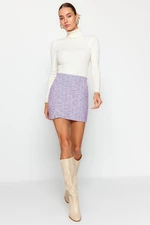 Trendyol Purple Zipper and Slit Tweed Regular Waist Mini Knitted Skirt