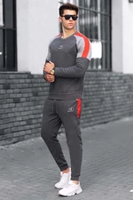 Madmext Anthracite Men's Tracksuit Set with Stripe Shoulder 4670