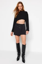 Trendyol Black Weave Belt Shorts Skirt