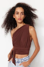 Trendyol Dark Brown Crop Knitted Accessorized Bustier