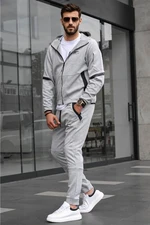 Madmext Gray Men's Tracksuit with a Zippered Hoodie 6393