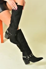 Fox Shoes Black Suede Low Heeled Cowboy Model Boots