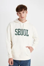 DEFACTO Boxy Fit Hooded Slogan Printed Sweatshirt