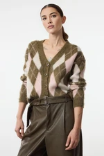 Trendyol Khaki Soft Texture Plaid Patterned Knitwear Cardigan