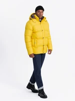 Ombre Men's puffer jacket with check lining - yellow