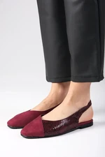 Mio Gusto Debby Women's Claret Red Flat Flat Flat Shoes with Open Back.