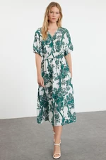 Trendyol Green Floral A-Line Double-Breasted Midi Woven Dress