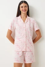 Happiness İstanbul Women's Light Pink Patterned Viscose Shorts Shirt Pajama Set