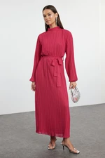 Trendyol Fuchsia Pleated Woven Lined Chiffon Dress