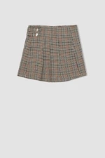 DEFACTO Girl Elastic Waist Plaid Pleated Twill Shorts Skirt