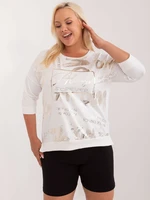 Ecru asymmetrical plus size blouse with print