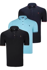 TRIPLE SET T8586 DEWBERRY MEN'S T-SHIRT-BLACK-NAVY-CYAN