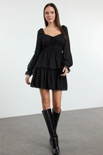 Trendyol Black Ruffle Mini Chiffon Lined Woven Dress