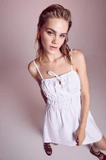 DEFACTO A-Line Strappy Linen Blend White Mini Dress