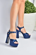 Fox Shoes Navy Blue Satin Fabric Platform Heel Women's Evening Dress Shoes