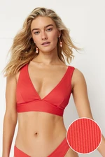 Trendyol Red Triangle Textured Bikini Top